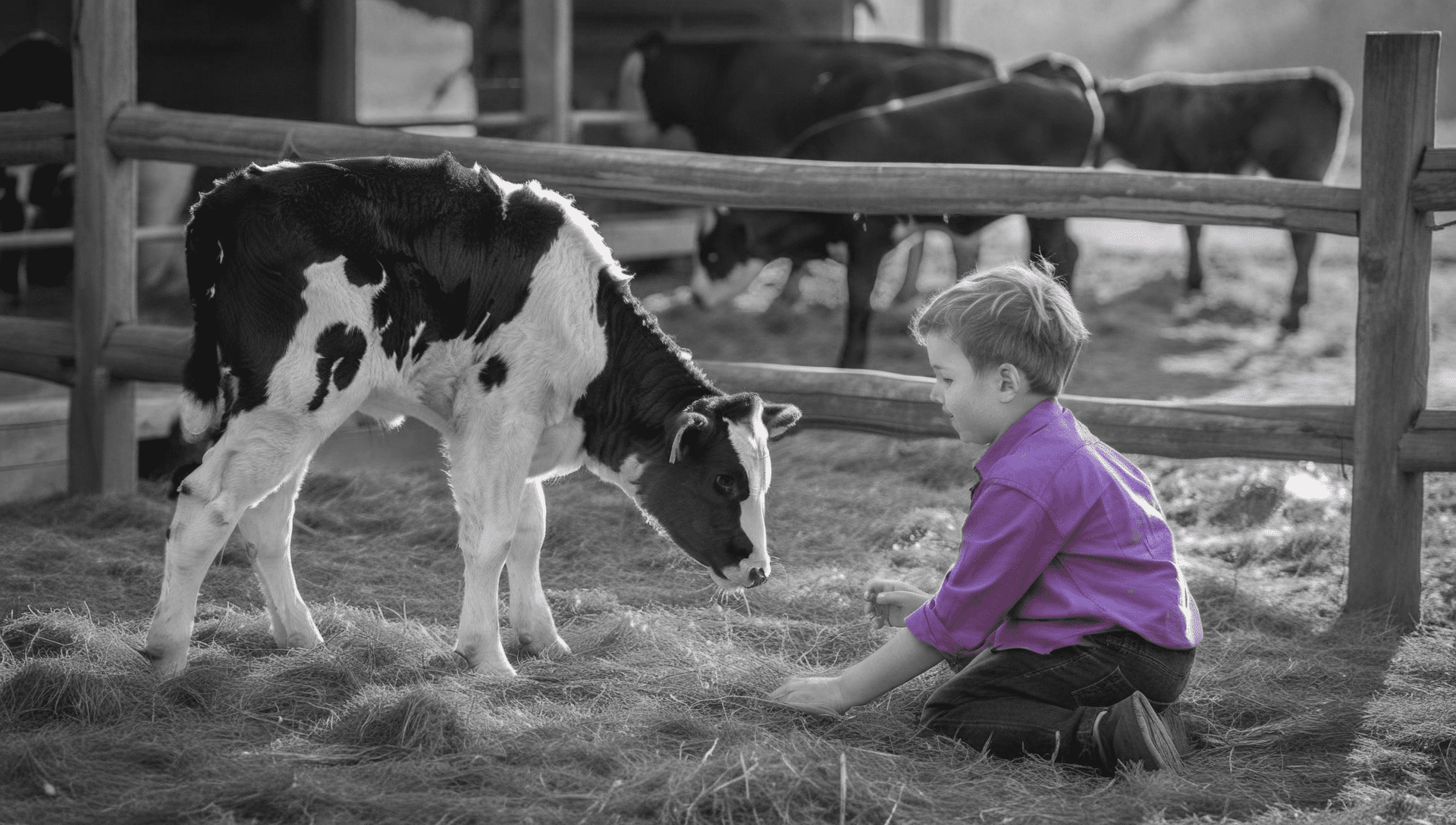 Child with Holstein calves